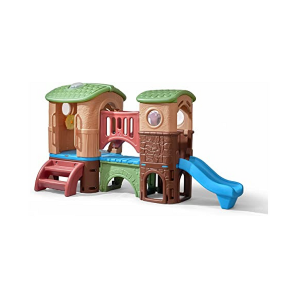 Step2 Clubhouse Climber Playset with Elevated Clubhouse, Two Slides, Bridge, and Crawl-Through Tunnel via Amazon