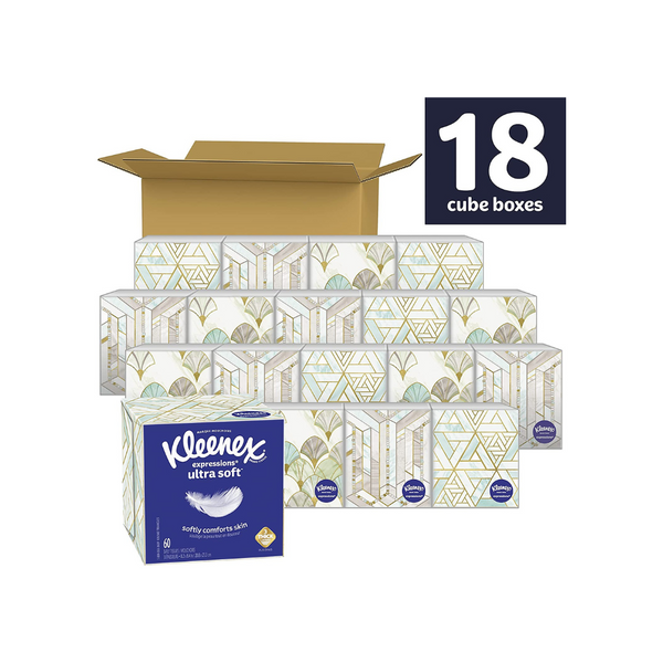 18 Cube Boxes Of Kleenex Expressions Ultra Soft Facial Tissues via Amazon
