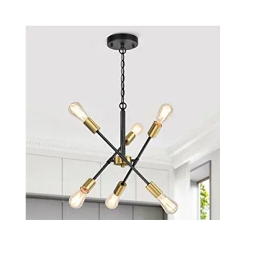 6-Light Modern Black Gold Sputnik Light Fixture Via Amazon