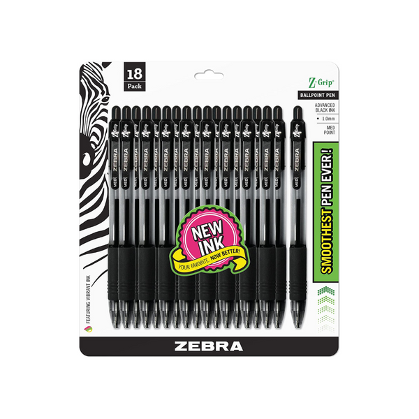 18-Count Zebra Pen Z-Grip Retractable Ballpoint Pens