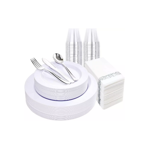 Liacere 350 Pcs White Plastic Disposable Dinnerware Set (Service for 50) Via Amazon