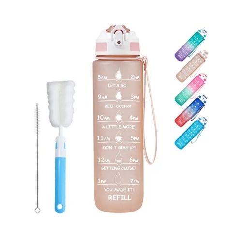 32oz Motivational Water Bottle with Straw, Via Amazon