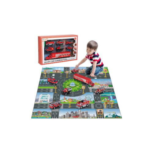 TEMI Diecast Emergency Fire Rescue Vehicle Toy Set with Play Mat Via Amazon