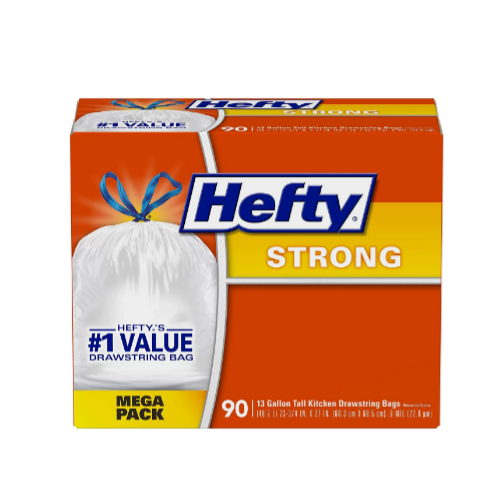 90 Hefty Strong Tall Kitchen Trash Bags, 13 Gallon Via Amazon