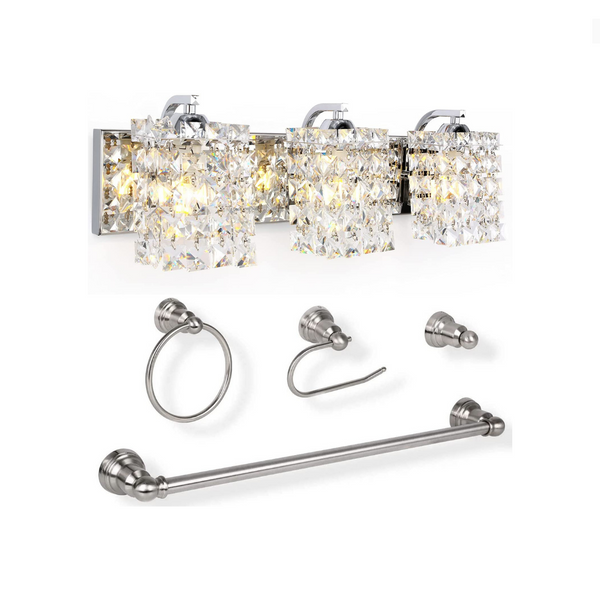 5-Piece All-in-One Crystal Strand Vanity Light Bathroom Set Via Amazon