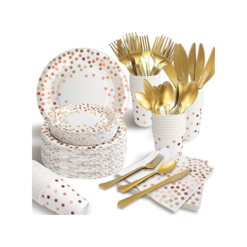 350PCS White and Rose Gold Party Supplies Via Amazon