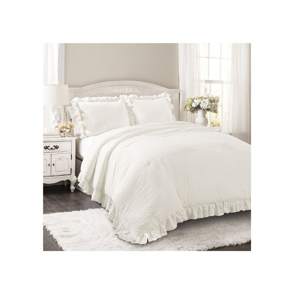 Lush Decor Reyna Comforter White Ruffled 3 Piece Set with Pillow Shams, Full Queen via Amazon