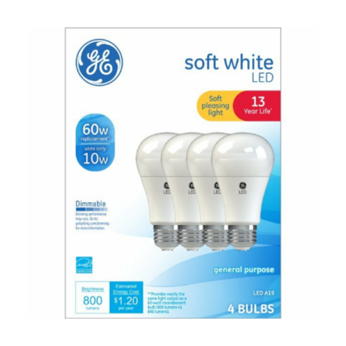 4 Pack LED Soft White General Purpose Light Bulbs, Via Walmart
