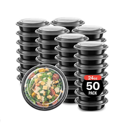 50-Pack 24 oz Meal prep Plastic Microwavable Food Containers Via Amazon