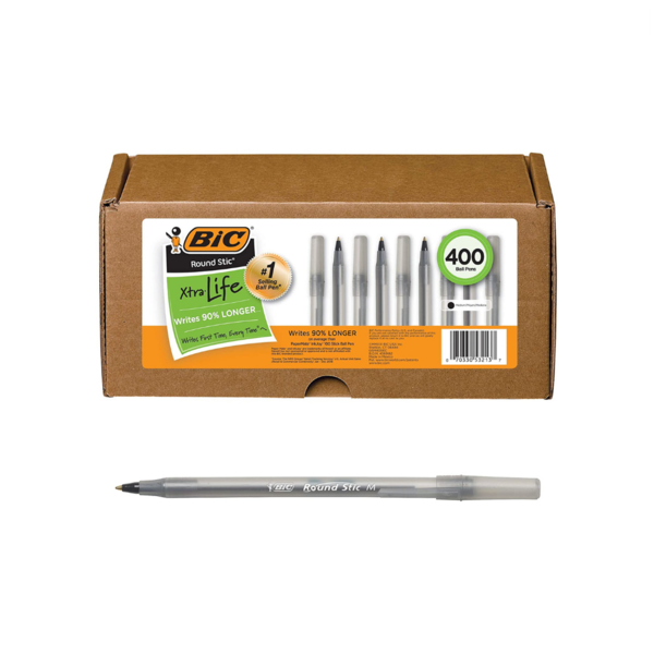 400 Black BIC Round Stic Xtra Life Ball Pens
Via Amazon