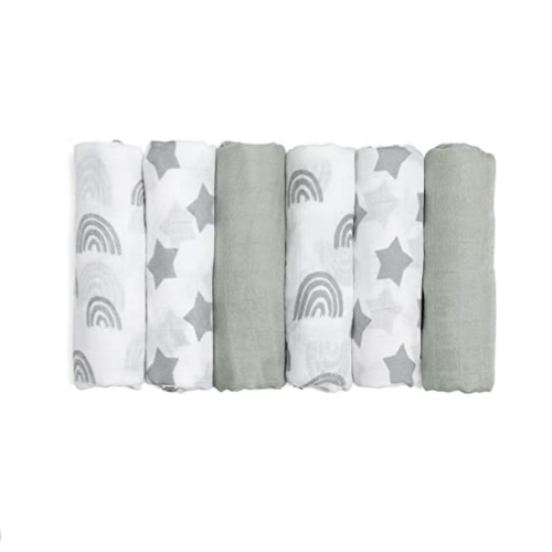 6 Pack Cotton Muslin Swaddle Blankets Via Amazon