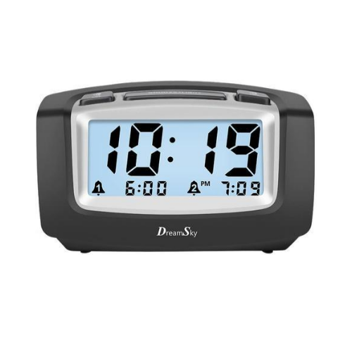 DreamSky Dual Alarm Clock with Smart Adjustable Nightlight, Snooze, Large LCD Display, Portable  Via Amazon