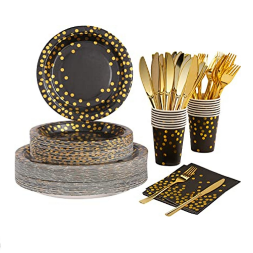 300 PCS Disposable Party Dinnerware Set Serves 50 Via Amazon