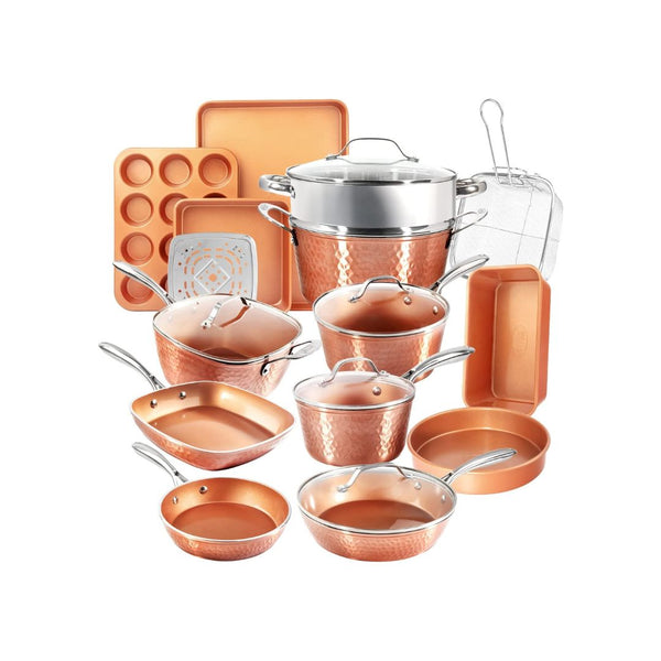 Gotham Steel 20-Piece Hammered Copper Collection Cookware &  Bakeware Set Via Amazon