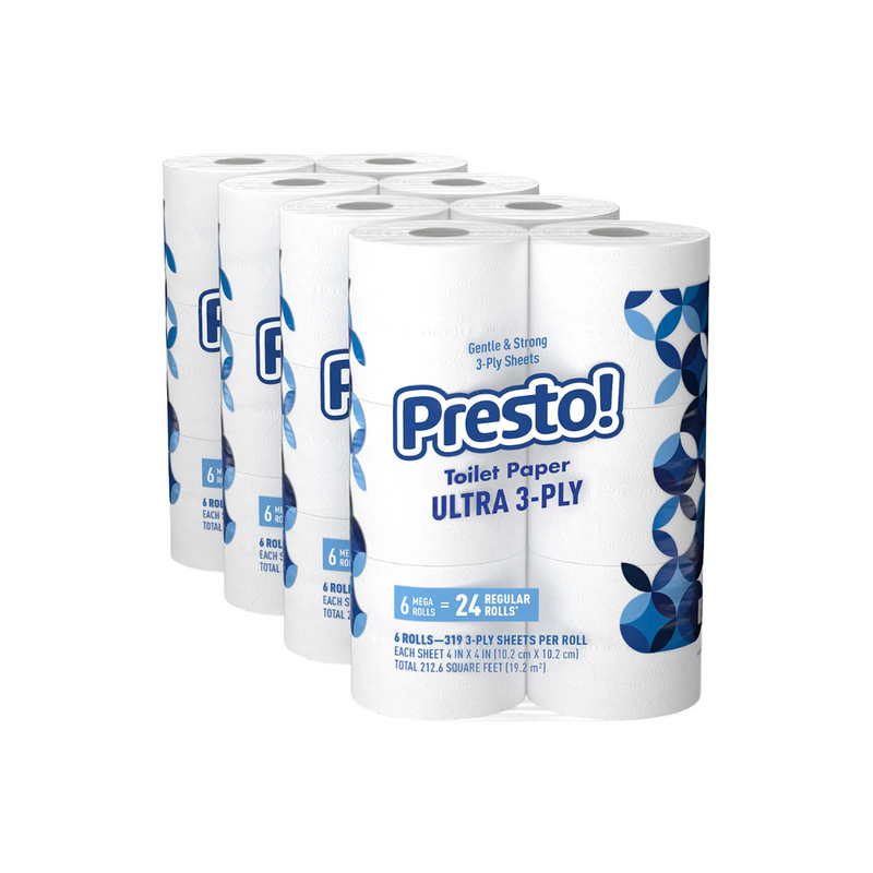 72 Mega (288 Regular) Rolls Of Amazon Brand Presto Ultra 3-Ply Toilet Paper Via Amazon