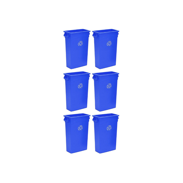 6-Pack of 23 Gallon Commercial Slim Trash Can w/Recycle Logo Via Amazon