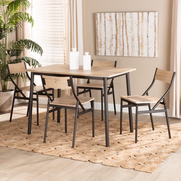 5 Piece Modern and Contemporary Oak Brown Finished Wood Dining Set Via Walmart