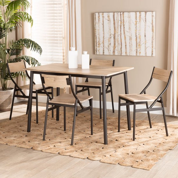5 Piece Modern and Contemporary Oak Brown Finished Wood Dining Set Via Walmart