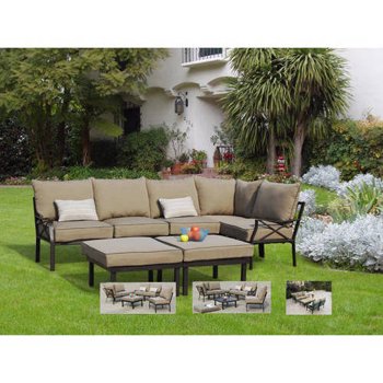 Mainstays Sandhill 7-Piece Outdoor Sofa Sectional Set 5 Seat (Beige) Via Walmart
