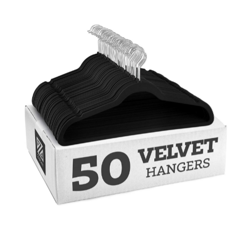 50 Pack Non-Slip Velvet Hangers - Suit Hangers Ultra Thin Space Saving Via Amazon