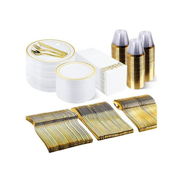 350 Piece Gold Dinnerware Set for 50 Guests