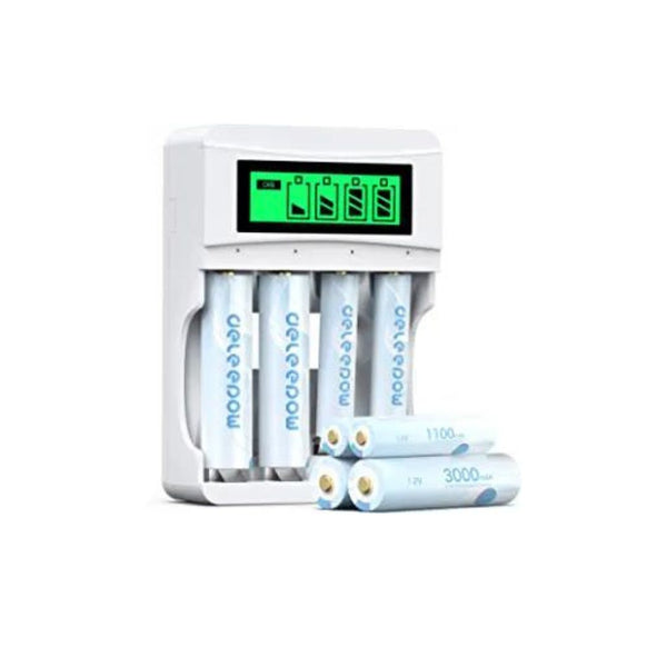 4-Pack Rechargeable AA Batteries + 4-Pack AAA Batteries & LCD Charger