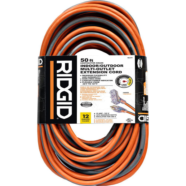 Ridgid 50' 12/3 Tri-Tap Outdoor Extension Cord w/ Lighted Outlet Via Home Depot SALE $24.88 (Reg $74)