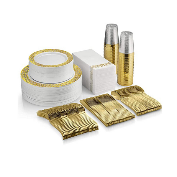 350 Piece Gold Dinnerware Set Via Amazon