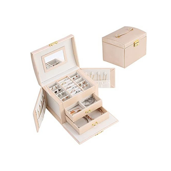 3 Tier Jewelry Organizer with Drawers, Mirror and Lock Via Amazon