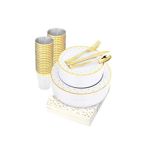 350 Pcs Gold Dot Plastic Dinnerware Via Amazon