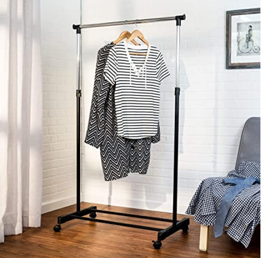 Honey-Can-Do Height-Adjustable Rolling Garment Rack with Shoe Shelf Via Amazon