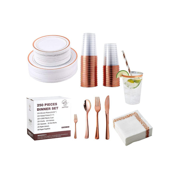 250 Piece Disposable Plastic Dinnerware Set (2 Colors)