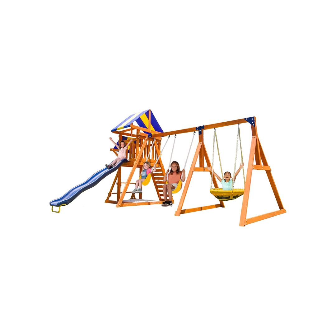 Sportspower Willow Creek Outdoor Kids Wooden Swing Set simplexdeals