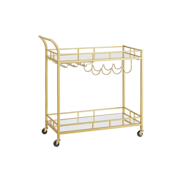 Gold Wine Cart with 2 Mirrored Shelves