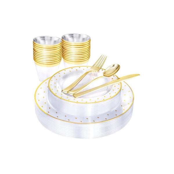Bucla 150 PCS Gold Plastic Disposable Dinnerware Set
